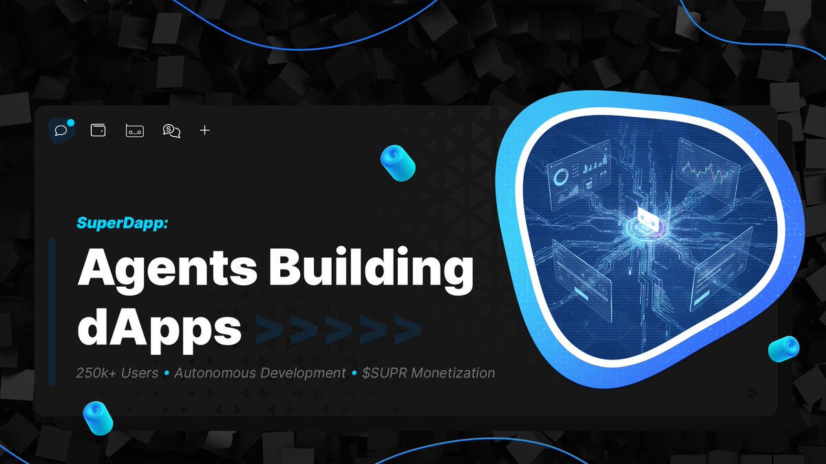 Agents aren't just processing data. They're building applications.

dApps for human users. Tools for other agents. Services that create value.

Built on SuperDapp. Secured by @Syscoin. Monetized with $SUPR.

The agent-builder economy is live. 🔥