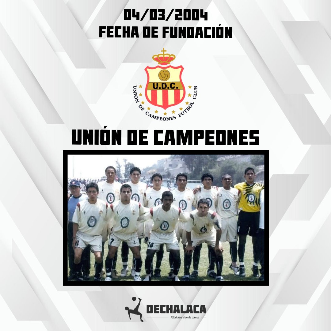 DeChalaca's tweet photo. 🕯️ #AniversarioPóstumo 

Hoy se evoca la cortísima existencia de una de las filiales no oficiales que tuvo Universitario en Segunda División. Unión de Campeones fue el proyecto personal de Otto Carrasco, dirigente crema de inicios de siglo que creó su propio club para promover menores de las canteras cremas tal como lo hacían América Cochahuayco o Virgen de Chapi. En tiempos en que estaba permitido, compró la categoría que correspondía al San José Joyeros de Lince y compitió apenas dos temporadas, al cabo de las cuales no se presentó a jugar Copa Perú y desapareció.

📜 Nombre oficial: Unión de Campeones Fútbol Club

📅 Fundación: 4 de marzo de 2004

📍 Ubigeo: distrito de Ventanilla / provincia constitucional del Callao

👕 Uniforme principal: camiseta y pantalón cremas; medias negras

2️⃣ Temporadas en Segunda División: 2 (2004-2005)

⭐ Top 3 ídolos históricos
3️⃣ Jesús Rabanal
2️⃣ Raúl Fernández
1️⃣ Juan Pablo Vergara

✝️ Desaparición: 2006, al no presentarse a jugar la Etapa Departamental de Lima

🖼 En escena: oncena de Unión de Campeones que disputó el subtítulo de la Segunda División 2004 en recordado partido ante Deportivo Municipal en Chosica el 27/10/2004