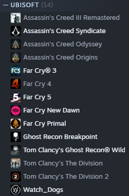 PCG_Olgit's tweet photo. I'm trying to move my #ubisoft games over to Steam.  With so many "apps" around now, I'm getting confused which company's app I need to use to play a game.

So for stream - what game should I focus on next?

#AssassinsCreed #Ubisoft #Watchdogs #FarCry ?

https://t.co/8HbP7aJTxH https://t.co/BOb2ynejqu