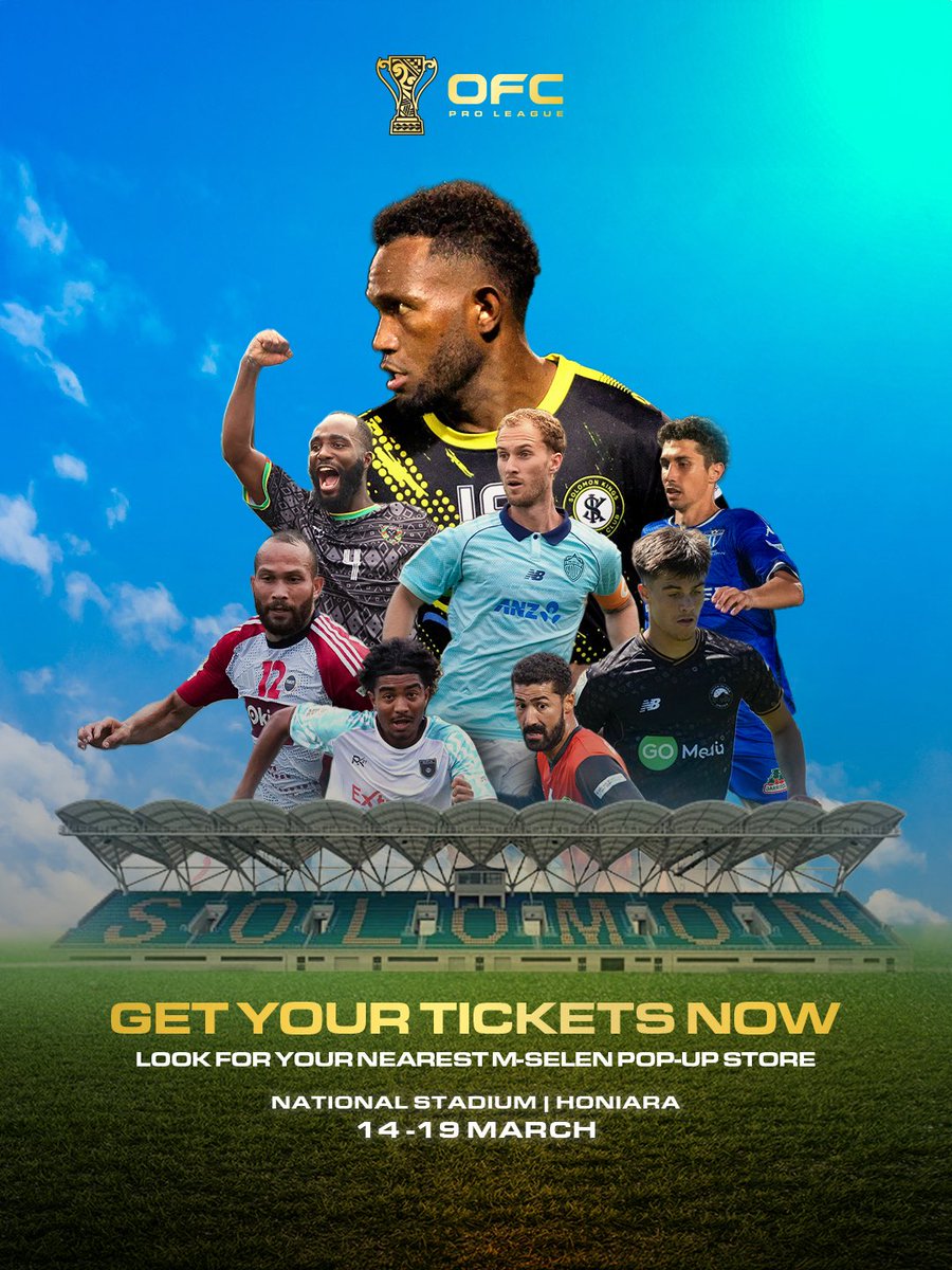 Next stop ➡️ Honiara! 🇸🇧
 
Tickets are on sale now for Round Four of the OFC Pro League in Honiara 🙌
 
Get your tickets online from 🔗 mselen.com.sb/mticket or at your nearest M-Selen pop-up store! 🏪
 
See you at National Stadium from 14-19 March! 🤩
 
#OFCProLeague