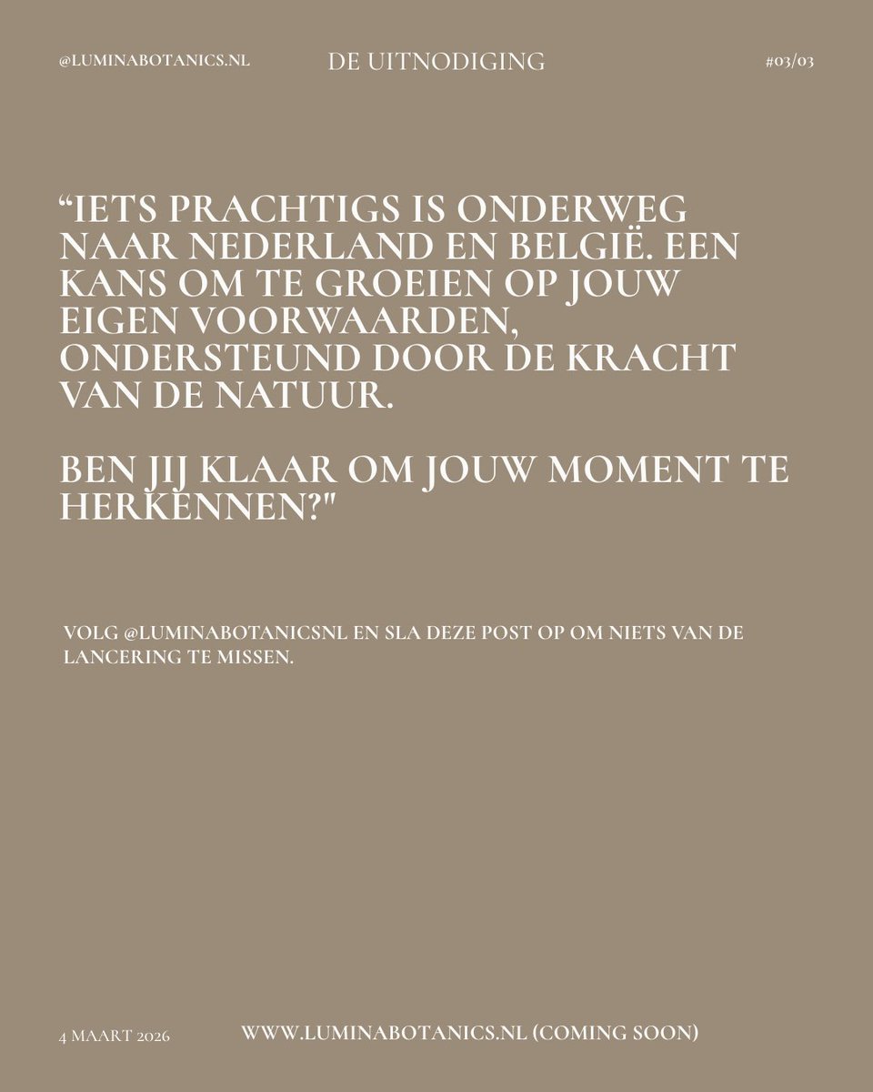 MandydeB's tweet photo. Pioniers gezocht: Bouw mee aan de Lumina Botanics community 🌱
Stel je voor: mei 2026. Een internationaal beauty- en wellnessmerk met decennialange expertise in clean beauty lanceert in Nederland en België. En jij stond aan de basis.

Dat is precies wat wij aanbieden aan een kleine groep gedreven mensen die nu de stap willen zetten.

Geen gouden bergen — dat beloven we je niet. Succes is altijd het resultaat van jouw eigen inzet. Wat we wél bieden is een eerlijk affiliate model, dropshipping zonder voorraadrisico, en een aantrekkelijke winstmarge op elke bestelling.

Of je nu starter bent of al ervaring hebt met social selling of affiliate e-commerce — wat telt is jouw drive.

Dierproefvrij. Europese kwaliteitsnormen. Clean beauty. En een community die je écht ondersteunt.

Herken jij jezelf hierin?
Stuur ons een persoonlijk bericht met het woord "PIONEER" en we nemen binnen 24 uur contact met je op. 👇

#CleanBeauty #AffiliateBusiness #LuminaBotanics