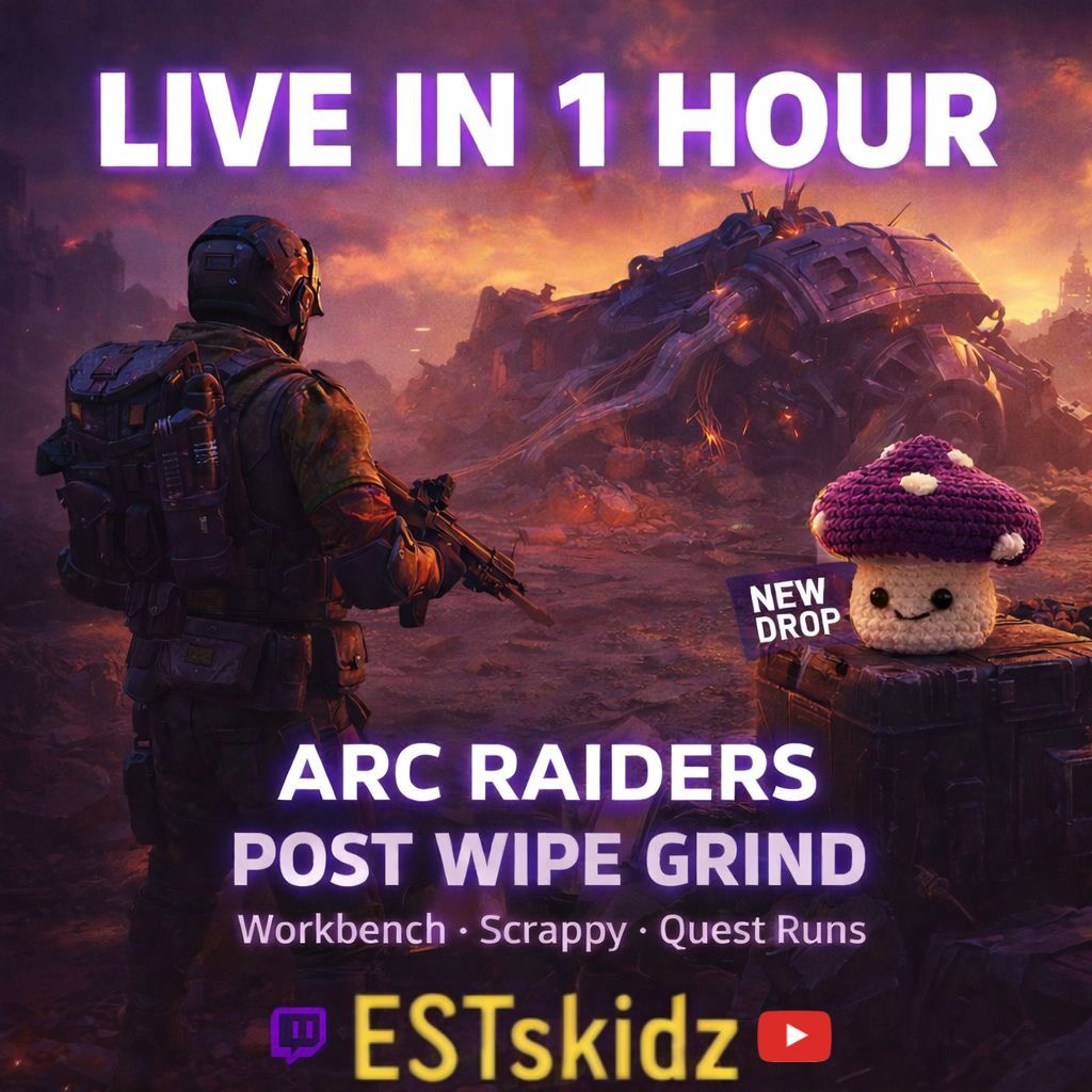 EstSkidz's tweet photo. LIVE IN 1 HOUR

The wipe hit Arc Raiders and we’re back to square one.

Tonight’s plan:
⚙️ Workbench upgrades
🔧 Scrappy progress
📜 Quest runs with Denny

Plus ThreadSupplier is crafting new mushroom drops 🍄

Let’s grind.

#ArcRaiders #TwitchStreamer #YouTubeGaming https://t.co/0jsfiyBkdY