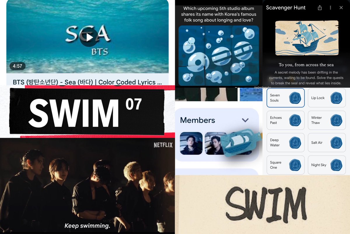 "Seguimos nadando." 
"Swim" 
"Alegre canción de pop alternativo. Canta sobre nadar hacia adelante sin detenerse en las olas de la vida." 

Todas las pistas, los juegos, las dinámicas, BTS y Swim, TODO ESTÁ CONECTADO CON LOS TANNIES😭🔥

BTS IS COMING 
SWIM IS COMING
#BTS_SWIM