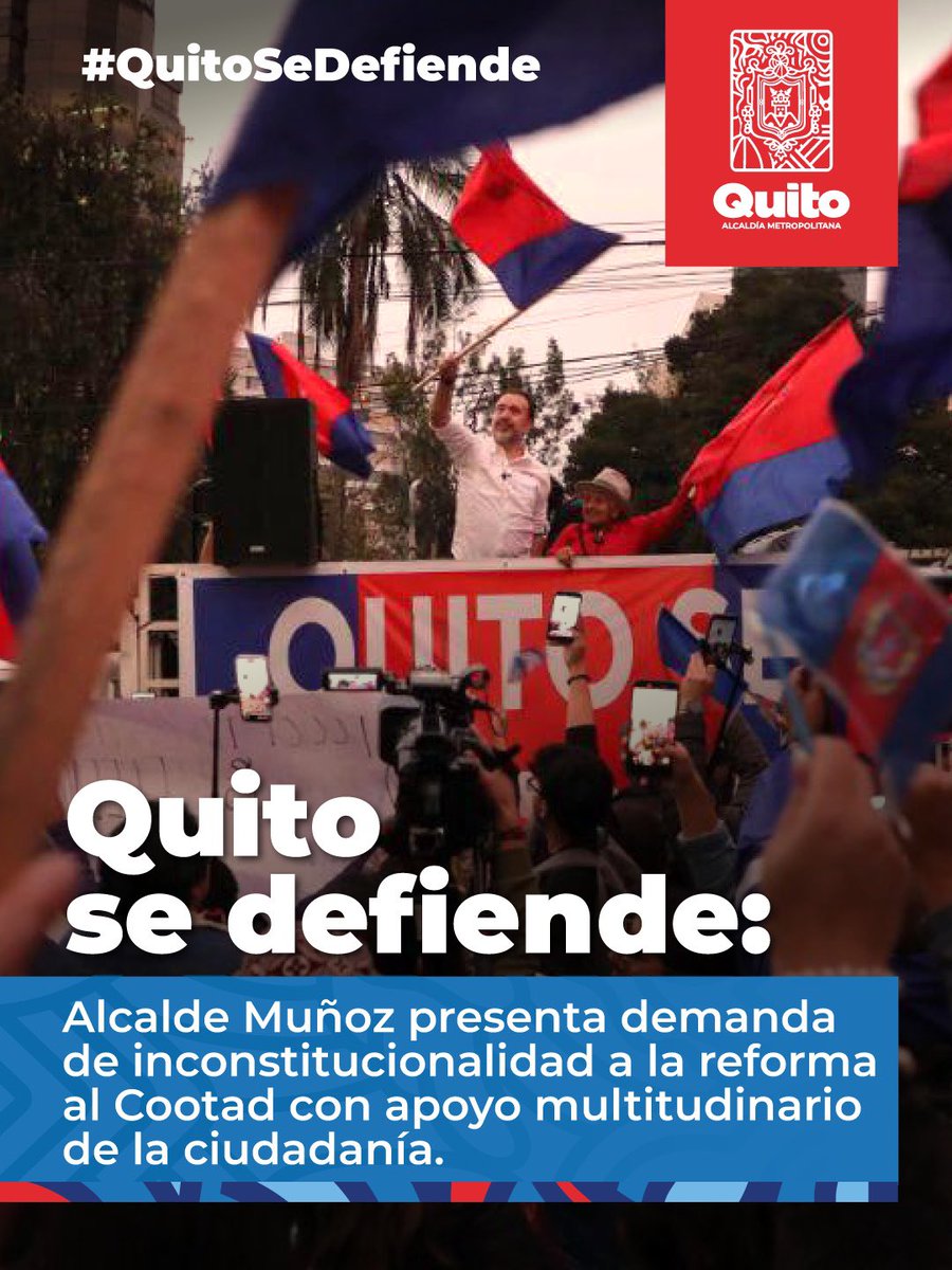 🚨 #QuitoSeDefiende | Pabel Muñoz (<a href="/pabelml/">Pabel Muñoz L.</a>), alcalde de Quito,  presentó la demanda de inconstitucionalidad de la reforma al COOTAD junto a quiteñas y quiteños que marcharon en defensa de sus derechos.

#QuitoRenace #QuitoNoSeDetiene