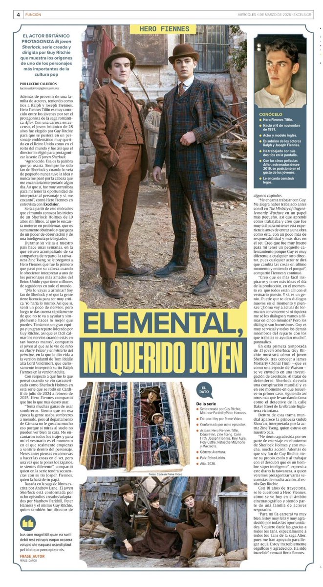 tutsirouge's tweet image. Charlé con #HeroFiennes, famoso por la saga de #After, quien ahora trabajó de la mano de #GuyRitchie en la serie #ElJovenSherlock en donde le da vida al famoso detective británico en sus inicios. Hablamos de la presión que sintió y del deseo de no regarla. excelsior.com.mx/espectaculos/h…