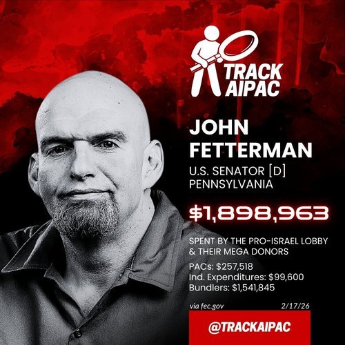 This explains why <a href="/SenFettermanPA/">U.S. Senator John Fetterman</a> refuses to restrict Trump's latest war on Iran!
#AIPAC 
#TrumpIsFailingAmerica #trum