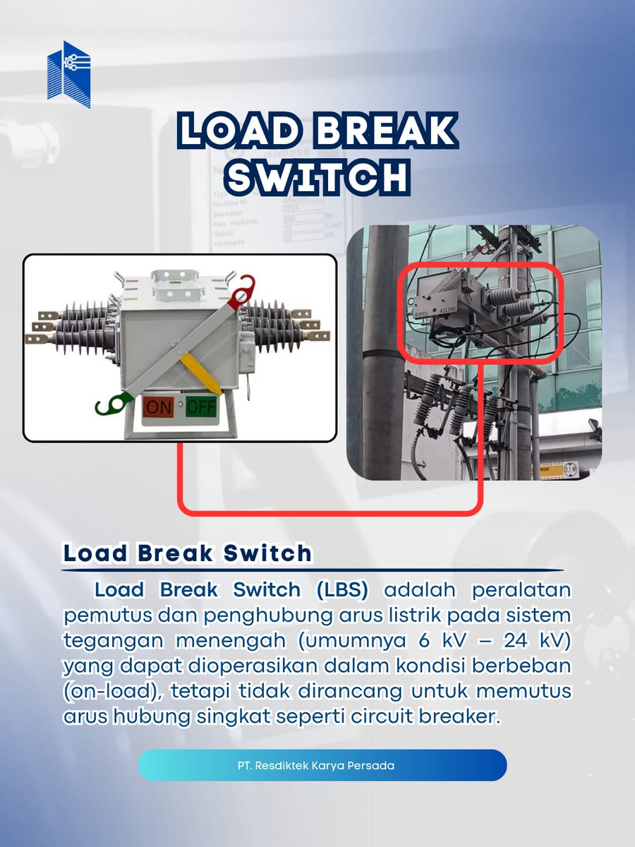 resdiktek_karya's tweet image. Load Break Switch (LBS) sebuah perangkat pemutus dan penghubung arus listrik yang dapat dioperasikan saat sistem sedang berbeban (on-load). LBS banyak digunakan pada jaringan distribusi tegangan menengah untuk meningkatkan hasil.

#LoadBreakSwitch #DistribusiListrik #SmartGrid