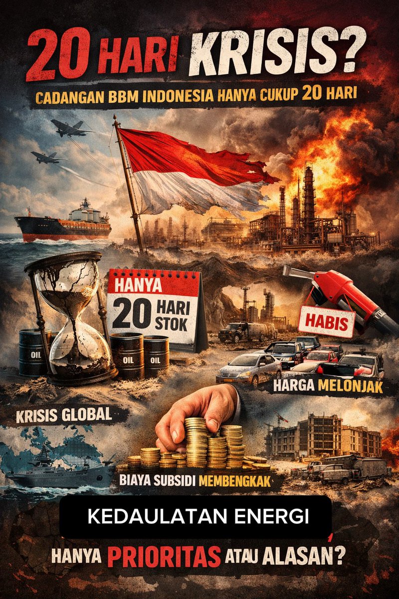 20 Hari Menuju Krisis: Soal Dana, atau Soal Keberanian Memilih Prioritas?

Indonesia hanya memiliki cadangan BBM sekitar 20 hari.

Dua puluh hari. Itu artinya, jika terjadi gangguan pasokan minyak global yang berlangsung lebih dari satu bulan—akibat konflik geopolitik, ketegangan