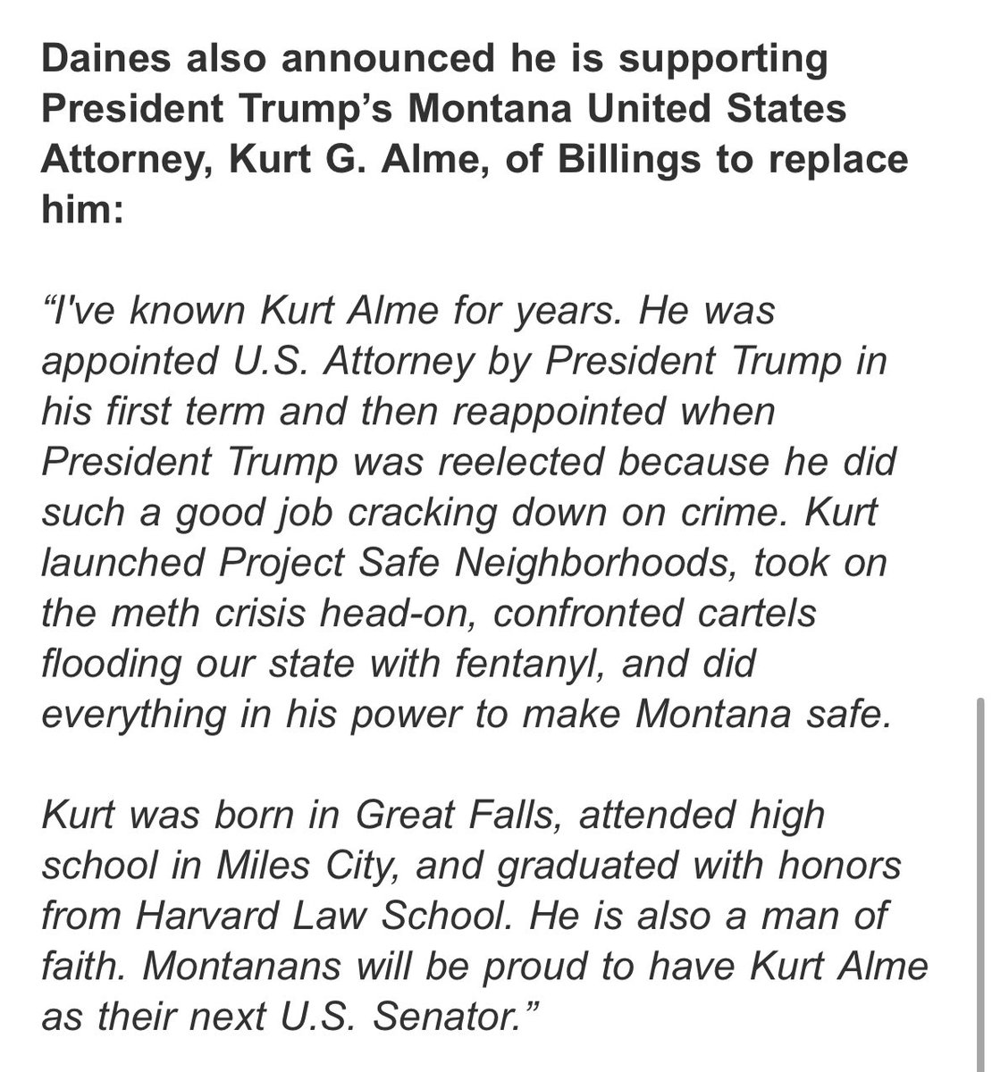 maxpcohen's tweet image. Daines endorses Alme&amp;gt;&amp;gt;&amp;gt;