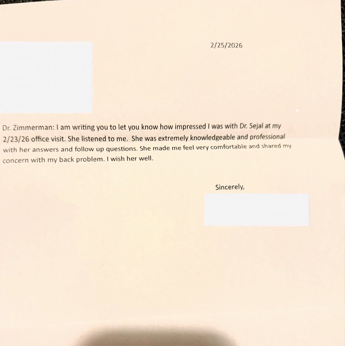 Sejallund's tweet photo. It’s one thing when patients say kind things in person but taking the time to type a letter and mail it to your attending? 🥹🫶 https://t.co/RhluH3bCpE