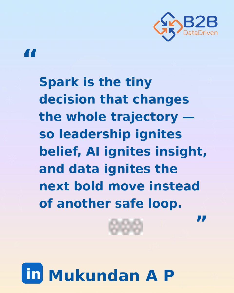 Most change doesn’t start with a big strategy.

It starts with a spark: one insight, one decision, one experiment — backed by AI and data instead of habit. ⚡📊

#Spark #Leadership #AI #DataScience #B2B3DM