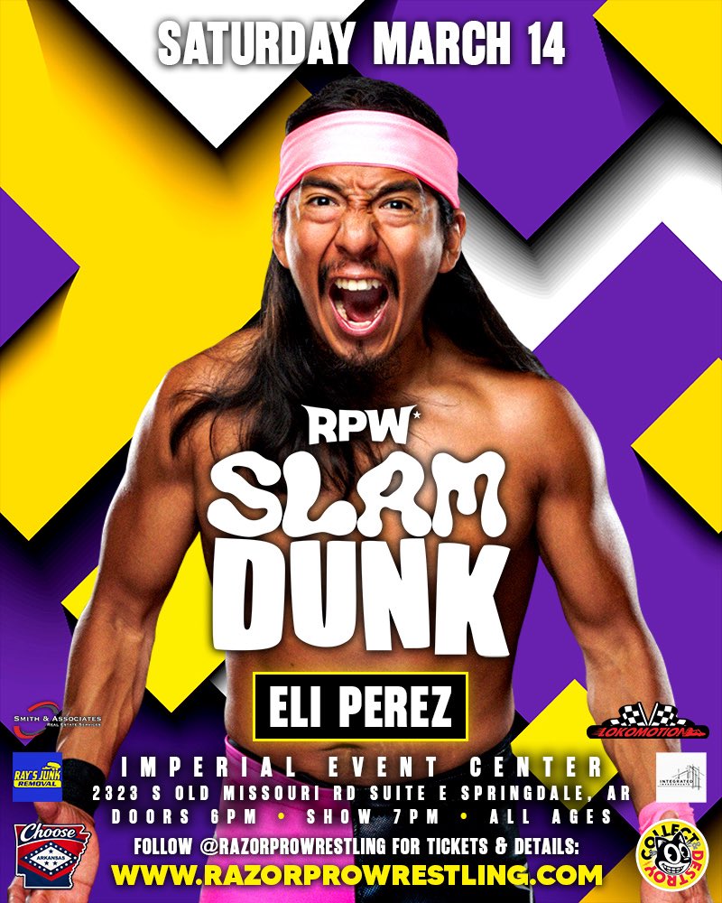 Eli Perez is Cut From A Different Cloth.

Saturday, March 14th

Imperial Event Center
Springdale, AR 72764

Mark your calendars, bring your friends, and see you there! 🗓️

Follow razorprowrestling.com for tickets + details 🎟️

#razorprowrestling #rpw #prowrestling