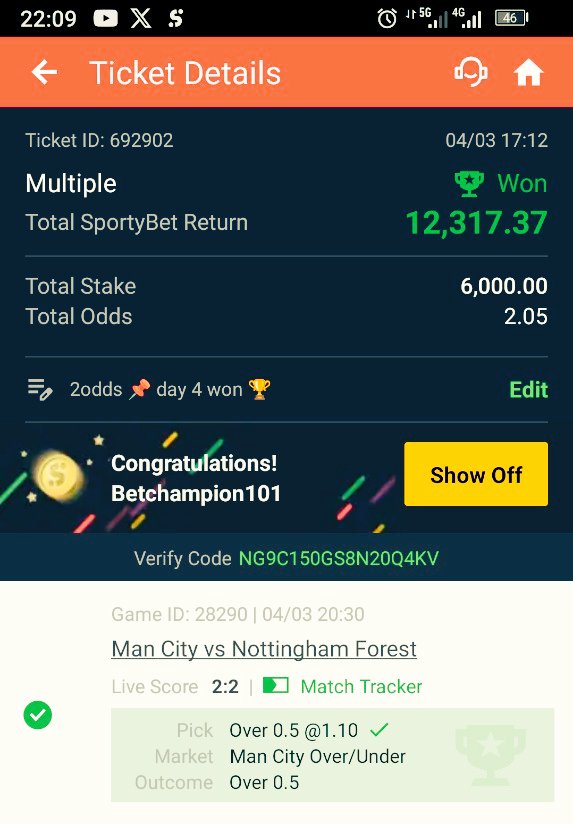 save10kdaily's tweet photo. 2odds 📌 day 4 won 🏆 

#betchampion - use link in bio to join free https://t.co/pRD2Z4Dos4