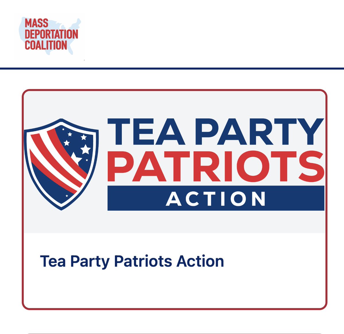 Welcoming American Moment (<a href="/americanmoment/">American Moment</a>) and Tea Party Patriots Action (<a href="/TPPatriots/">Tea Party Patriots</a>) to our fast-growing Mass Deportation Coalition.