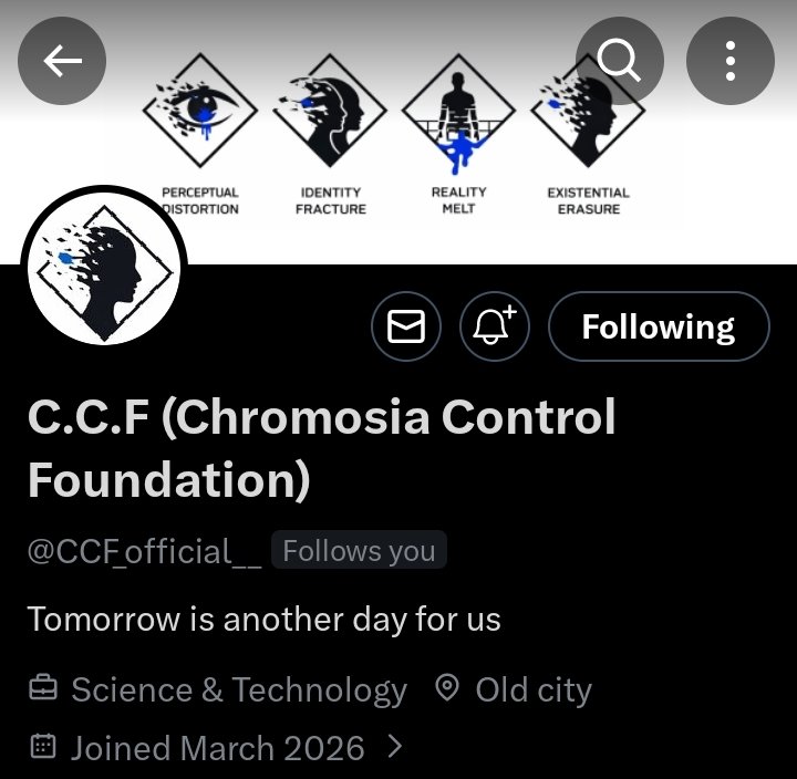 I'm starting an Art/Fiction project about a syndrome that effects people existence, drop a follow and let the story unfold!!
<a href="/CCF_official__/">C.C.F (Chromosia Control Foundation)</a> 
#artproject #promotwt