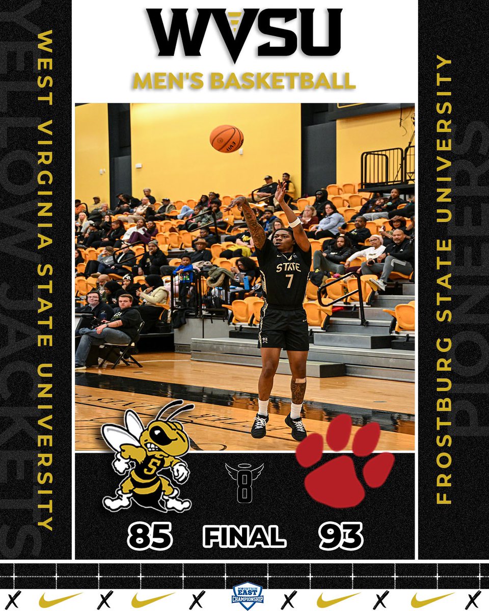 wvsuathletics's tweet photo. M-🏀 | FINAL
WVSU - 85
FSU - 93
#GoState 🐝 https://t.co/qCtFkBpMg8