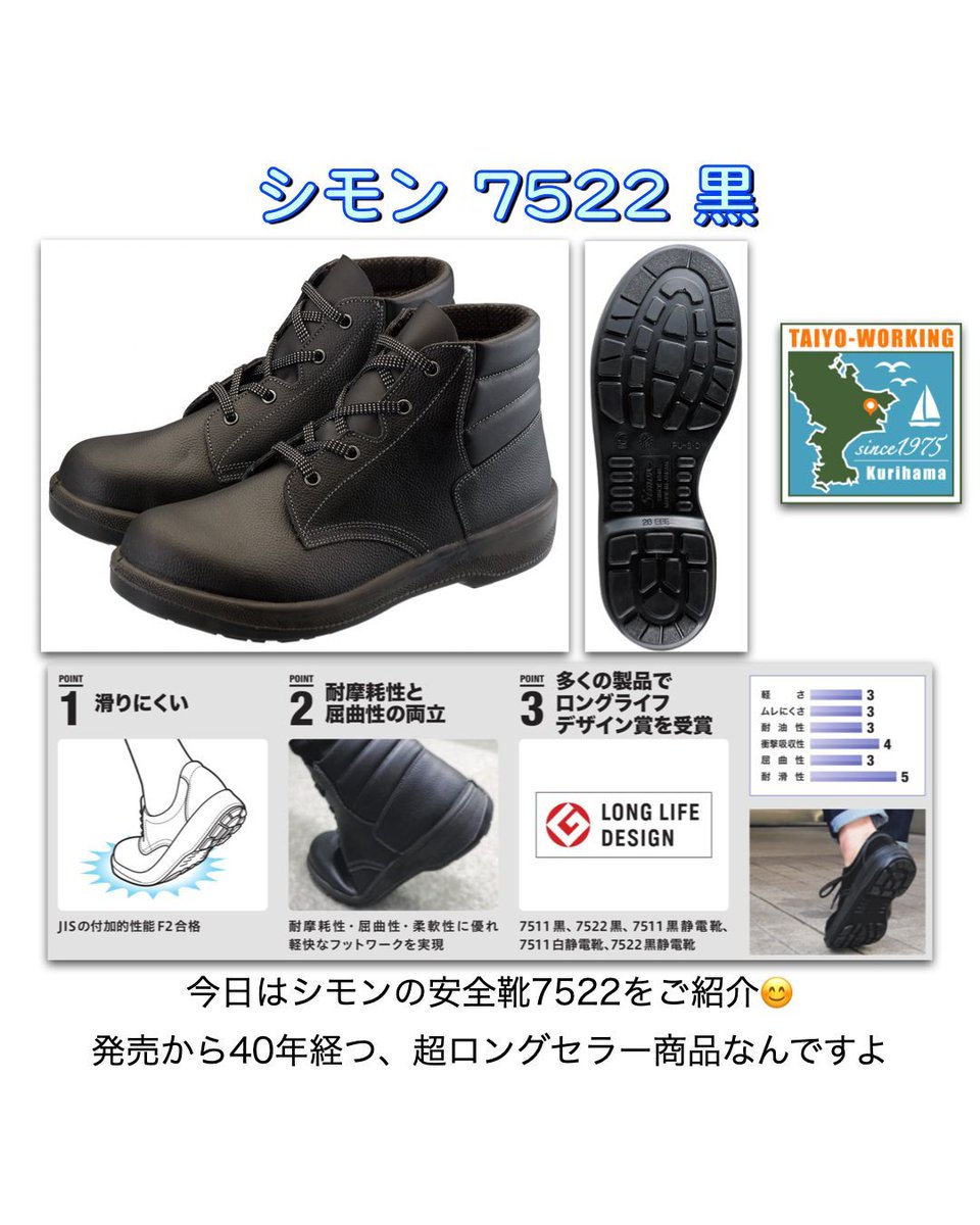 安全靴情報]今日はシモンの7522黒をご紹介😊 実は発売から40年経つ、超