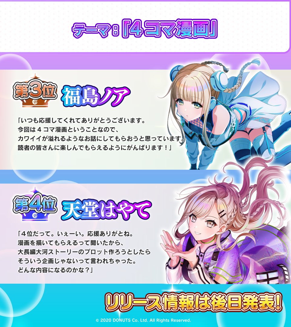 D for you テーマ「4コマ漫画」の結果発表💞 1位～8位入賞キャラクター