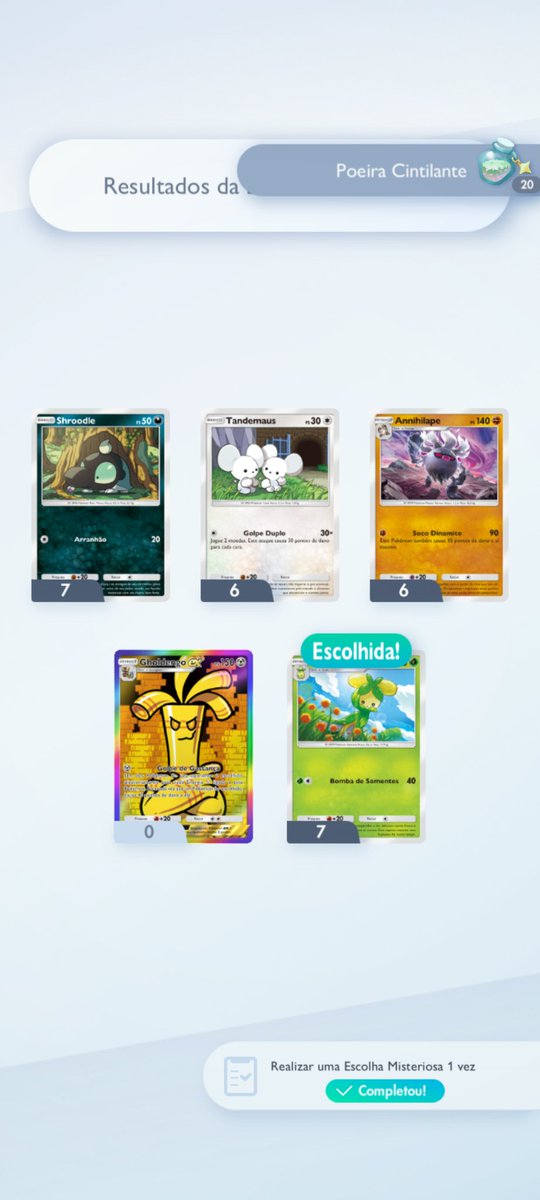 🥺 Minha primeira escolha 24 horas da coleção, me iludiu, foi a última carta a virar, achei que tinha acertado , e que arte bonita essa Rainbow do Gholdengo EX, Cruz credo.

#PokemonTCGPocket