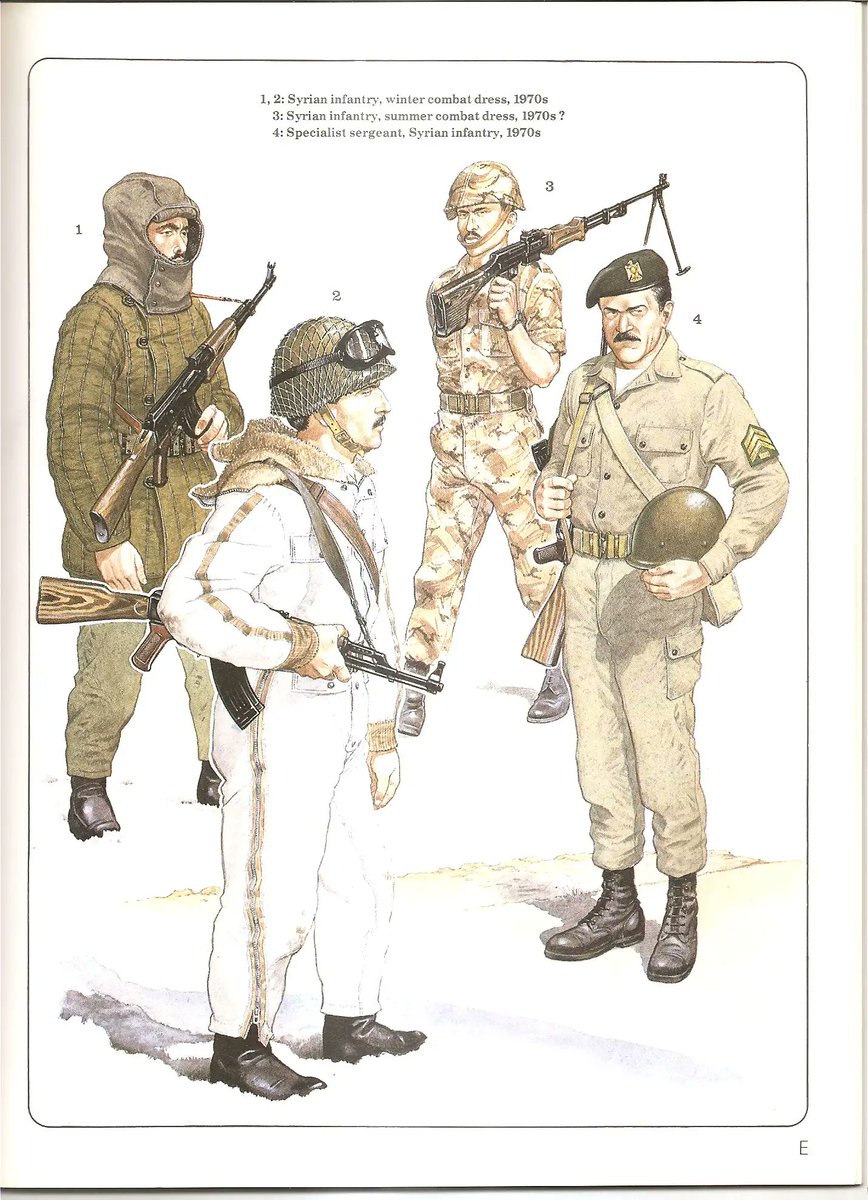 UNSC_Admiral's tweet photo. Illustrations of Syrian uniforms from the book Arab Armies of the Middle East Wars 1948-73 (Men at Arms Series, 128). https://t.co/acphbPGwqg