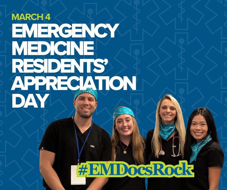 emresidents's tweet image. Happy EM Residents’ Appreciation Day 🎉

Today is all about celebrating the EM residents that show up 24/7 — for patients, teams, and the future of our specialty. Celebrate your residents today and tag us at @emresidents + #EMDocsRock!

 #EMResident #Residency #EMBound
