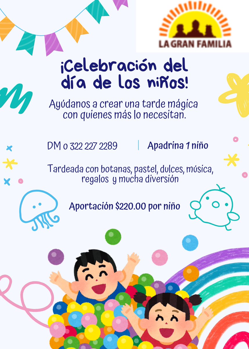 Súmense a está iniciativa para realizar una convivencia del día del niño a los niños de la casa Hogar La Gran Familia.

Para los que ya han apoyado antes por favor antes de hacer alguna transfer, contactenme hubo cambios de cuenta.

Hágamos posible El #DiadelniñoQuintaEdicion