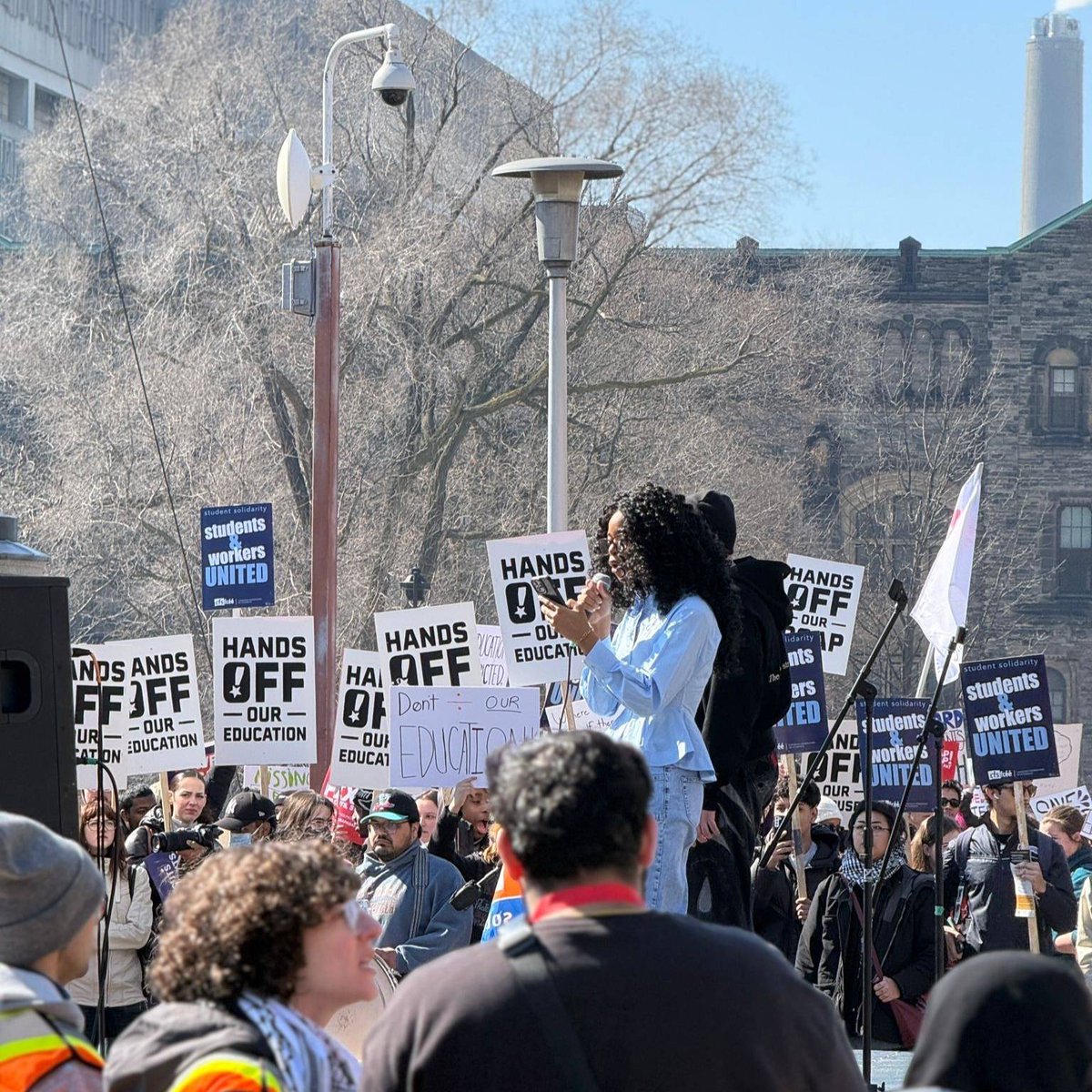 osstf's tweet photo. Students, workers, and allies gathered at Queen’s Park today to demand action!

No tuition hikes.
No OSAP cuts.
Real investment in public education.

#OSSTF members were proud to join the rally and support students fighting for accessible education for all.

#SaveOSAP #HandsOffOurEducation #OntEd