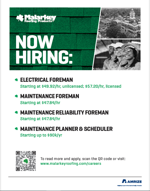 Malarkey Roofing is Hiring!