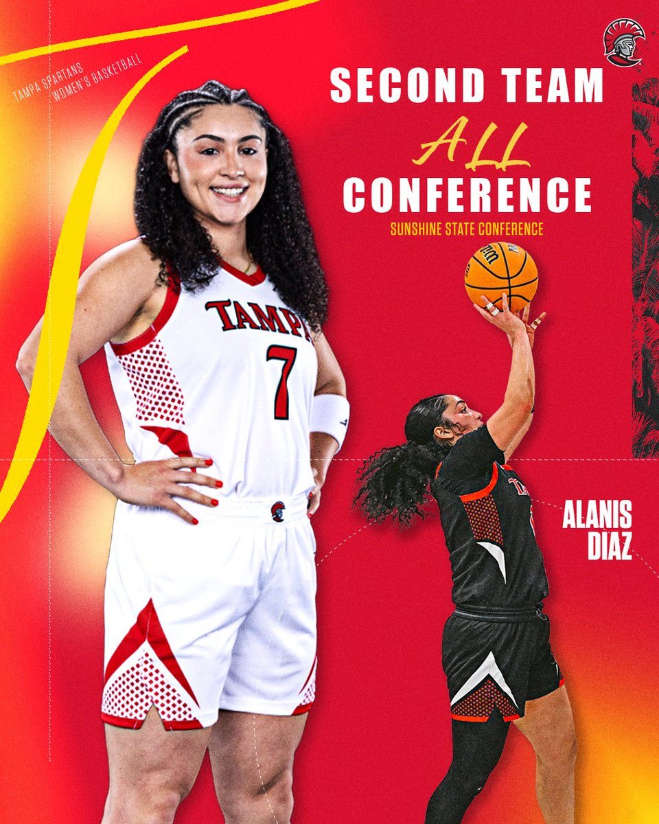 UTampaWBB's tweet photo. Alanis Diaz named to the SSC All-Conference 2nd Team after a season of consistent impact and drive🔥👏  

#TampaWBB🏀 #StandAsOne🛡️ https://t.co/Y90mBuslvU