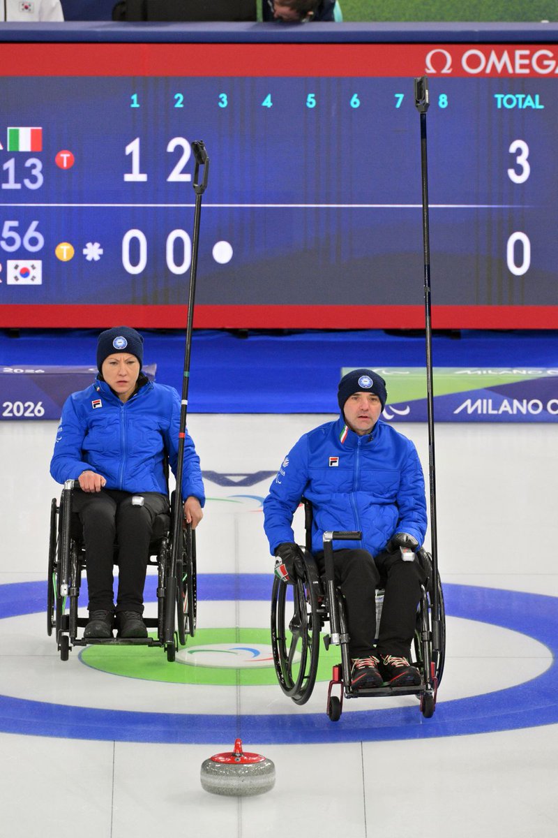 CIPnotizie's tweet photo. 🥌 Buona la prima! 

Orietta Bertò e Paolo Ioriatti centrano un ottimo 7 a 5 contro la Corea nella prima partita di Curling in carrozzina allo Stadio di ghiaccio di Cortina.

🇮🇹 Avanti così! https://t.co/Zqe050NANk