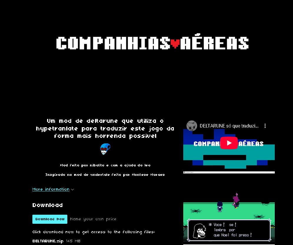 Acabei de lembrar um mod antigo que eu tinha feito a tempo atras que ninguém tinha dado bola, mas é basicamente deltarune só que traduzido 100 vezeskkkkkkk
nibolito4k.itch.io/deltarune-trad…