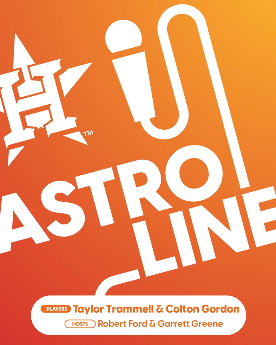 astros's tweet photo. Get ready for some more Astroline! 

Taylor Trammell and Colton Gordon get on the mic with hosts Robert Ford and Garrett Greene. See you at Duffy’s Sports Grill (225 Clematis St, West Palm Beach, FL 33401) at 7 PM ET tomorrow.  

Wear Astros gear for 10% off! https://t.co/dQqWcBPYtc