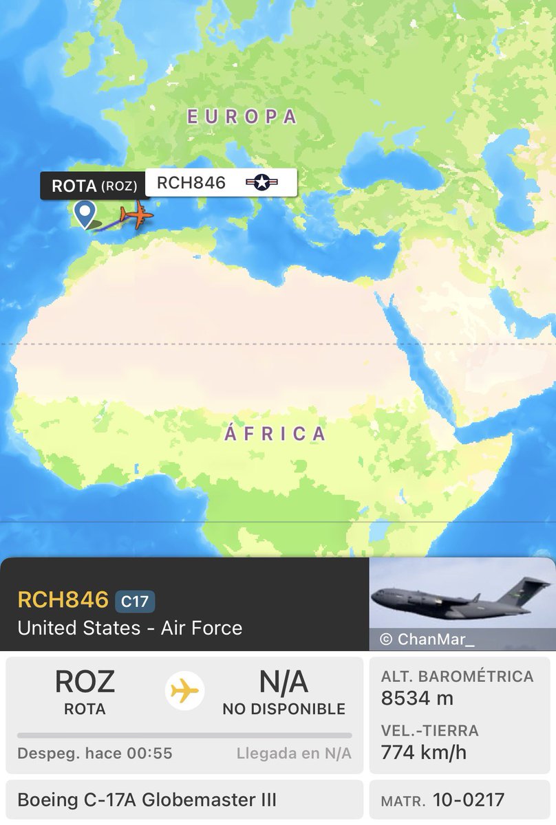 Si Pedro de verdad le ha prohibido a los USA usar las bases militares en España como andan aplaudiendo las tías xulísimas /❤️ tengo curiosidad por saber a dónde se dirige este avión de la Air Force que acaba de salir hace menos de 1h de la base española de Rota.