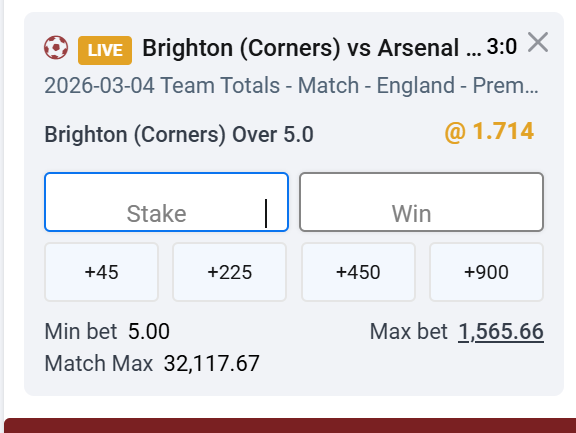 TheRealChePicks's tweet photo. Brighton Team Total Corners OVER 5.0 
Odd 1.71 @pinnacle 

Live Bet #england #premierleague #highstake https://t.co/QHG8Y8lrAy