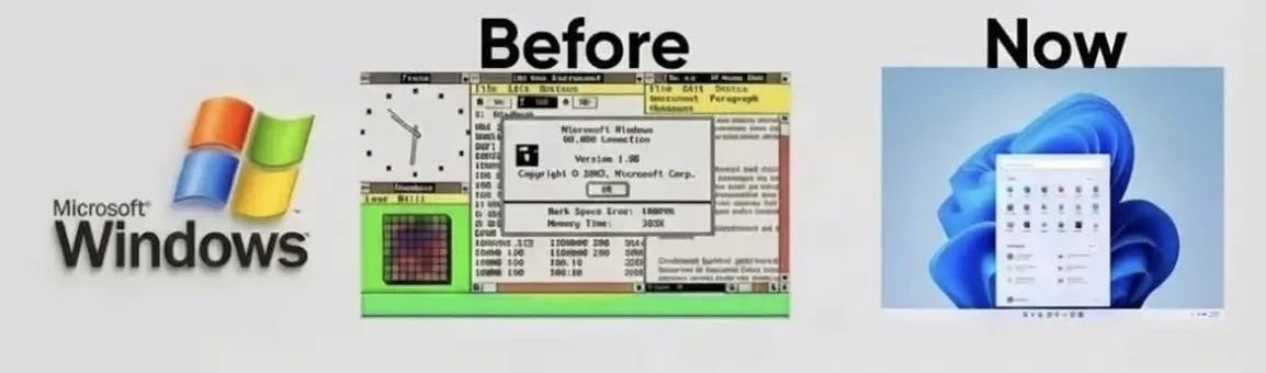 Windows evolution is wild. Before: cluttered UI, tiny windows ...