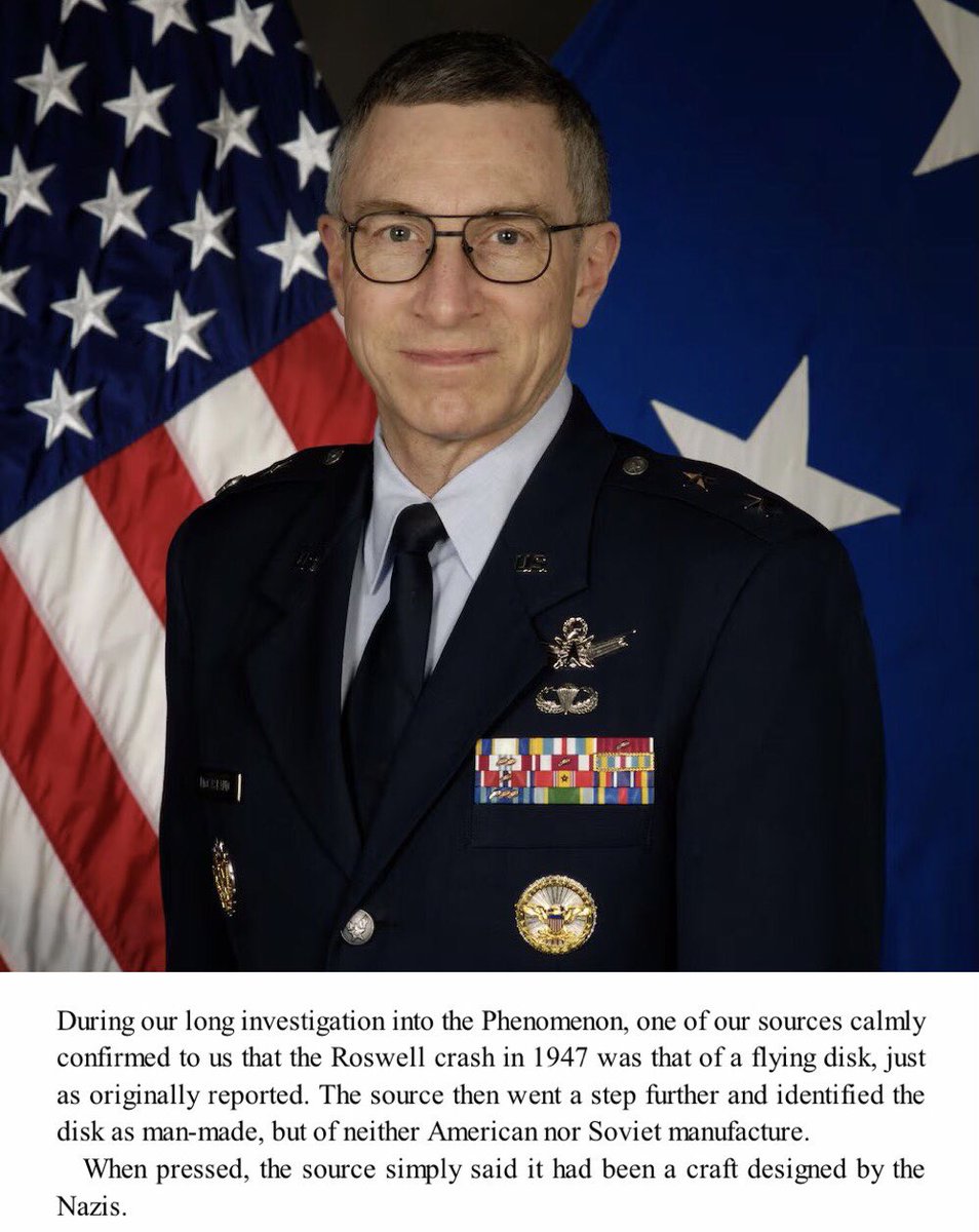 The Commander of the lab at Wright-Patterson where the Roswell wreckage was taken, Maj. Gen. McCasland, told <a href="/tomdelonge/">Tom DeLonge</a> the Roswell craft was a flying saucer of Nazi origin.

“Tom—my own sense of taste and propriety is to leave modern German citizens &amp; esp the modern German