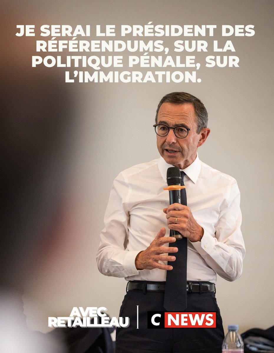 .<a href="/BrunoRetailleau/">Bruno Retailleau</a> : « Je serai le président des référendums, sur la politique pénale, sur l’immigration. Pendant trop longtemps notre pays a été victime de l’impossibilisme juridique. » #NePlusSubir #AvecRetailleau