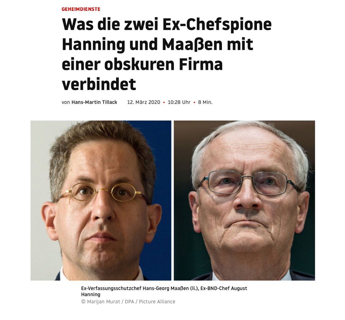 FrauHodl's tweet photo. Aktueller denn je' ...

- Philippa Sigl-Glöckner
- EpsteinFiles 

Publiziert im STERN am 12. März 2020:

Geheimdienste - Was die zwei Ex-Chefspione Hanning und Maaßen mit einer obskuren Firma verbindet 

Ex-Verfassungsschützer Maaßen als Berater, Ex-BND-Chef Hanning als Präsident: Warum haben sie sich mit der Firmengruppe System 360 eingelassen, die einen vornehmen Sitz in der Schweiz vorgibt und ihre Hintermänner nicht nennt?

August Hanning war als Chef des Bundesnachrichtendienstes (BND) jahrelang der Herr über die deutschen Spione im Ausland, Hans-Georg Maaßen führte das Bundesamt für Verfassungsschutz (BfV) und damit den Inlandsgeheimdienst. Was beide bis heute verbindet ist eine – vorsichtig gesagt - konservative Grundhaltung.

Als Maaßen noch als BfV-Chef im Jahr 2018 bei rechten Ausschreitungen in Chemnitz keine Hetzjagden auf Ausländer erkennen mochte, sprang ihm Hanning prompt öffentlich bei. Als Hanning wiederum jüngst in der "Bild"-Zeitung vor allzu viel richterlicher Kontrolle des BND warnte ("Absurdistan in Karlsruhe"), verschickte Maaßen den Link sogleich auf Twitter.

Beide nehmen gerne den Ruf erhöhter Wohlanständigkeit in Anspruch. Bis heute wird Hanning immer wieder als Experte für allerlei Fragen der Sicherheitspolitik zitiert. Maaßen gibt derweil die Galionsfigur der umstrittenen "Werteunion", einer Vereinigung, die den Kurs der CDU nach rechts verschieben möchte. Die CDU müsse die "Partei der Werte und Prinzipien" sein, findet Maaßen.

Maaßen, Hanning und die System 360 Deutschland GmbH

Doch jetzt kommen auf ihn und Hanning unangenehme Fragen zu, die die Debatte um Maaßen und die Werteunion befeuern dürften. Denn eine bisher kaum beachtete Gemeinsamkeit der beiden Männer ist die Beziehung zu einer Firmengruppe, bei der es mit den konservativen Werten von Anstand und Ehrlichkeit nicht so weit her zu sein scheint. Sie verbirgt sogar, welchen Hintermännern das Unternehmen gehört.

Die Rede ist von der Firmengruppe um die System 360 Deutschland GmbH. Für zahlende Kunden bietet sie diskrete Ermittlungen und präventive Schutzpakete gegen allerlei echte oder vermeintliche Gefahren an. Maaßen berät, wie er dem stern bestätigte, die Firma Pluteos AG, der die System 360 zu über 50 Prozent gehört. 

August Hanning füllt bei der Firmengruppe gleich zwei Führungsfunktionen aus: Als Mitglied der Geschäftsleitung der System 360 AG und als Präsident der Mutterfirma Pluteos AG, die beide laut offizieller Adresse im schweizerischen Luzern residieren.

Aber da beginnt bereits der Etikettenschwindel – denn allzu viel los ist in dem Büro in der Schweiz offenbar nicht. Wählt man die dortige Nummer der Pluteos, landet man schon mal per Rufumleitung in der Zentrale der System 360 in Deutschland. 

Das Büro in Luzern, das sich System 360 und Pluteos teilen, verbirgt sich hinter einer Milchglasscheibe, wohl weil hier vorher eine Zahnklinik war. Ein Dienstag kurz nach 10 Uhr am Vormittag Anfang März: Die Klingel bei System 360 und Pluteos klingelt ins Leere, niemand öffnet. "Die sind manchmal da und manchmal nicht", zuckt ein Mann in der Anwaltskanzlei gegenüber die Achseln.

Die Klingel klingelt ins Leere

In Wahrheit sitzen die meisten Mitarbeiter der System 360 auf zwei Etagen in der Berliner Schlüterstraße – und keinesfalls in dem vornehmen Barockpalais, das die Firmenwebseiteauf einem Bild neben der Kontaktadresse zeigt. 

Dieses Palais steht in Wahrheit weder in Luzern noch in Berlin, sondern in Basel. Anders als der Betrachter glauben muss, hat das – bei System 360 gespiegelt abgebildete - Haus nichts mit der Firma zu tun, ist nicht ihr Sitz und war es auch nie.

Aber das Image der angeblichen Schweizer Sauberkeit ist wichtig für die Firma. Bei Pluteos (lateinisch für "Schutzwand") hat man sich zumindest laut Selbstdarstellung "den kompromisslosen Qualitätsstandards der Schweiz" und dem "fine Swiss consulting" verschrieben. System 360 bezeichnet sich als "Schweizer Unternehmen", das Werten wie "Diskretion, Präzision und Beharrlichkeit" verpflichtet sei.

Der offizielle Sitz in der Schweiz bringt es zugleich mit sich, dass die Pluteos, die über 50 Prozent der Anteile an der System 360 Deutschland hält, nicht offenzulegen braucht, wer ihre Aktionäre sind. Nach dem deutschen Gesetz zur Geldwäschebekämpfung müsste die hiesige Tochter die Identität von wirtschaftlich Berechtigten und damit die Namen größerer Aktionäre hinter der Pluteos aber sehr wohl öffentlich machen. Nur hat sie das nicht getan. 

Das im Jahr 2017 eingeführte offizielle deutsche Transparenzregister hat von ihr keine entsprechende Mitteilung bekommen. Gibt es also einfach keine Anteilseigner, die mehr als 25 Prozent an der deutschen System 360 kontrollieren?

System 360 bestreitet Pflicht zur Offenlegung

Bei System 360 bestreitet man, dass es überhaupt eine Pflicht zur Offenlegung der Aktionäre von Schweizer Aktiengesellschaften gibt: "Sie wäre nach Schweizer Recht wohl sogar unzulässig", erklärte ein Anwalt im Namen von System 360. Das Bundesverwaltungsamt, das das Register beaufsichtigt, sagt auf seiner Website etwas anderes: "Ob der wirtschaftlich Berechtigte im Ausland wohnhaft ist oder nicht, spielt für die Mitteilungspflicht keine Rolle. Es sind also auch ausländische wirtschaftlich Berechtigte zu melden." 

Der stern fragte nun auch in Sachen System 360 beim Bundesverwaltungsamt nach. Das Amt will nun prüfen, "ob der angezeigte Sachverhalt einen Bußgeldtatbestand erfüllt".

"Es ist völlig unverständlich, dass es immer noch Fälle gibt, bei denen einfach gar nichts eingetragen wird", kritisiert auch die Geldwäscheexpertin der Grünen, Lisa Paus: "Die Übergangsfristen waren für alle Beteiligten lang genug."

Erinnerungen an die insolvente Prevent AG

Das Versteckspiel ist vielleicht kein Zufall, denn bei System 360 sind einige Leute beteiligt, die bereits eine Rolle bei der umstrittenen Sicherheitsfirma Prevent AG spielten. Die ging im Jahr 2011 nach Vorwürfen über unsaubere Geschäftspraktiken in die Insolvenz. Über den Verdacht, dass Prevent mit falschen Spuren und schmutzigen Tricks arbeitete, berichtete auch der stern ausführlich vor knapp zehn Jahren. 

Es war ein Prevent-Mann als Ermittler beteiligt, als auf dem Rechner eines Managers der norddeutschen Landesbank HSH Spuren zu Kinderporno-Material gefunden wurden.  ‼️

Genauer gesagt: angeblich wurden solche Spuren gefunden. Die Bank musste sich später für den Vorwurf entschuldigen. Hatte man dem Manager das belastende Material also untergeschoben? Prevent bestritt jede Schuld.

Bei Prevent im Vorstand saß Thorsten Mehles, ein ehemaliger LKA- und BND-Bediensteter, der heute bei Pluteos im Verwaltungsrat wirkt. Bei Prevent war auch bereits August Hanning mit im Spiel, wenn auch nur als Berater. Sowohl System 360 wie Hanning selbst versichern aber, dass System 360 keine Nachfolgefirma von Prevent sei. Ein Bekannter von August Hanning wundert sich trotzdem, dass der Ex-BND-Mann hier wieder mit im Boot ist: "Warum geht er dieses Risiko ein?"

Aber Hanning ist ja nicht allein. Ex-Verfassungsschützer Hans-Georg Maaßen betont, dass er zwar lediglich die Pluteos AG berate: "Dagegen bin ich nicht Berater der System 360 Deutschland GmbH, der System 360 Holding GmbH oder der System 360 AG", schrieb er auf Anfrage des stern: "Ich bin auch nicht Mitarbeiter oder Anteilseigner dieser Firmen." 

Doch Pluteos ist ja die Mutter der deutschen System 360. Und Maaßen räumt auch ein: "Gelegentlich wird mir freundlicherweise von der System 360 Deutschland GmbH ein Besprechungsraum zur Verfügung gestellt, da ich in Berlin über keine eigenen Büroräume verfüge."

Maaßen traf Matussek in der Firma

Bereits Ende Mai 2019 traf sich Maaßen so offenbar in den Räumen der Firma zum Gespräch mit dem ziemlich rechtslastigen Journalisten Matthias Matussek. Der Artikel erschien dann in der ebenfalls rechtskonservativen Schweizer "Weltwoche" – zusammen mit einem Foto, das Maaßen vor zwei Häusern schräg gegenüber von den Büros von System 360 zeigte.

 Es sei "nicht unkompliziert, sein Büro zu finden in dieser Consultingfirma in Charlottenburg", berichtete Matussek, ohne den Namen von System 360 zu nennen. Nach dem Gespräch mit dem Journalisten sei Maaßen "zu seinen Mandanten aus der Wirtschaft" geeilt. Die hätten bereits gewartet.

Sicher ist: Der Firmengründer Thorsten Mehles gilt als Vertriebskanone. "Der verkauft den Eskimos Eiswürfel", sagt ein ehemaliger Kollege. Da ist etwa die Broschüre auf der Webseite von System 360, mit der die Firma um Aufträge wirbt. Man helfe beim Kampf gegen "immer mehr Wirtschaftskriminalität", schreibt das Unternehmen dort. 

Doch die zitierten alarmierenden Fallzahlen des BKA aus dem Jahr 2010 sind veraltet. Tatsächlich waren sie bereits ein Jahr später wieder gesunken. "Deutlicher Rückgang der Wirtschaftskriminalität", vermeldete das BKA im August 2014 – und zuletzt einen erneuten Rückgang der Fallzahlen im Jahr 2018.

Oder der Fall des Innogy-Managers Bernhard Günther. Nachdem er Opfer eines Säureanschlags geworden war, heuerte er die Leute von System 360 an. Die stießen auf einen Verdächtigen, den die Polizei dann auch festnahm. Irgendwie erfuhr davon ein Reporter des Magazins "Focus", der Hanning schon lange kennt. 

Die Firma des Ex-BND-Chefs habe einen "Volltreffer" gelandet, jubilierte das Magazin. Nur dass der Verdächtige kurz darauf wieder auf freien Fuß gesetzt werden musste. Die DNA passte nicht zu den Spuren am Tatort. Und das zuständige Landgericht kritisierte die Arbeit der Sicherheitsfirma: Die habe Günther nur das Foto eines einzigen Mannes als Bild des mutmaßlichen Täters vorgelegt. Dadurch sei das Opfer als Zeuge möglicherweise voreingenommen.

Die Firma lässt versichern, dieser Vorwurf sei "längst entkräftet und wird nicht mehr aufrechterhalten". Erwiesenermaßen sei Günther "nicht erstmals" von System 360 ein Bild des mutmaßlichen Täters vorgelegt worden.

Ein Datenstick zum Fall Günther ging verloren

Doch erst jüngst, Ende 2019, gab es bei der Firma im Fall Günther einen anderen Vorfall. Ein Datenstick ging verloren, mit Daten zur Causa des Innogy-Managers. Ein Finder brachte ihn zurück. Ein Anwalt bestätigte den Vorgang jetzt auf Anfrage des stern im Namen von System 360: "Der Stick, auf den Sie sich beziehen, enthielt sowohl verschlüsselte als auch unverschlüsselte Daten. Auf dem Stick war das Logo meiner Mandantin aufgedruckt", so der Anwalt: "Deshalb konnte ihn der ehrliche Finder zurückgeben. Dafür erhielt dieser einen Finderlohn. Von dem Stick wurden keine Daten kopiert. Ein Risiko für den Kunden hat zu keiner Zeit bestanden. Schon gar nicht ist ihm ein Schaden entstanden", versicherte der Anwalt. "Inzwischen" sei auch der Kunde "über den Vorfall informiert" worden.

Schweizer Präzision? Versprechen und Realität passen hier offenbar nicht immer zusammen. Obwohl die Hanning-Firma angeblich "in der Wirtschaft national und international für Beratung und die Lösung von Sicherheitsproblemen geschätzt wird" ("Focus") schob die System 360 Deutschland GmbH über Jahre beträchtliche Verluste vor sich her. 

Im Jahr 2015 betrug laut offiziellem Firmenabschluss der „nicht durch Eigenkapital gedeckte Fehlbetrag“ 531.139 Euro, ein Jahr darauf waren es 329.542 Euro. Im jüngsten Abschluss aus dem Jahr 2017 belief sich der Fehlbetrag immer noch auf 240.920 Euro, jetzt immerhin gedeckt durch ein höheres Eigenkapital. Die Gesellschafter hatten Geld zugeschossen.

August Hanning selbst scheinen diese Verluste nicht allzu sehr getroffen zu haben. Seit er im Jahr 2009 aus dem Staatsdienst schied, ist es ihm offenkundig gelungen, sein Vermögen zu mehren. Allein die Firma Hanning Consult, die ihm und seiner Frau gehört, vermeldete zuletzt ein Eigenkapital von über einer Million Euro. Dazu mögen auch weitere Jobs des früheren Gemeindienstmanns beitragen. So ist er für das Russland-Geschäft der britischen Beratungsfirma G3 zuständig. Sie hat auch schon für den Rüstungsriesen BAE Systems gearbeitet.
Die Dressurreiterin Isabell Werth stieg aus

System 360 hatte einige prominente Investoren angezogen, sicher auch dank Hannings Ruf der Seriosität und dank des Verkäufers Mehles. Aber mehrere sind inzwischen wieder ausgestiegen. Zu denen, die wieder verkauft haben, gehören ein Erbe der früheren Hamburger Hawesko-Eigner ("Jacques' Weindepot"), der einstige Karstadt-Chef Wolfgang Urban und dessen Lebensgefährtin, die Dressurreiterin und sechsfache Olympiasiegerin Isabell Werth. 

Die 50-Jährige, die immer noch die Weltrangliste im Dressurreiten anführt, hatte System 360 nach dem stern vorliegenden Firmenunterlagen zunächst ein Darlehen über 297.500 Schweizer Franken gewährt und den Betrag dann im Februar 2017 in Aktien der Schweizer System 360 AG umgewandelt. Im Juli 2017, nach nur fünf Monaten als Teilhaberin bei System 360, stieg Isabell Werth ausweislich der Akten wieder aus. Auch Urban und der Hawesko-Erbe gaben ihre Anteile zurück.

Heute erscheint noch mysteriöser, von wem bei System 360 stattdessen das Geld kommt. Nach dem Ausstieg des Hawesko-Erben, von Werth und von Urban fanden die System-360-Leute neue Käufer. Nach einer weiteren Finanzierungsrunde sind jetzt die Eigentümer der öffentlichkeitsscheuen Pluteos AG am Ruder – wer immer die sind.

Und dann ist da ein Mann namens Samuel Danilowitsch. Der 40 Jahre alte Unternehmer mit Adresse in London leitet heute unter Präsident Hanning die Geschäfte der Pluteos AG mit offiziellem Sitz in Luzern, die – wie gesagt – die Identität ihrer Aktionäre nicht preisgibt. 

Danilowitsch und dem ebenfalls mit Pluteos verbundenen Berliner Immobilienunternehmer Sergej Rubinstein werden gute Kontakte nach Russland nachgesagt. Rubinstein arbeitete jahrelang als Direktor für fünf Londoner Firmen des russischen Milliardärs Valentin Bukhtoyarov.

Was sagt Hans-Georg Maaßen zu all dem? 

Noch kurz vor der Bundestagswahl 2017 warnte er vor verdeckter russischer Einflussnahme. Inwiefern passen die Geschäftspraktiken zu den "Werten und Prinzipien" des Protagonisten der Werteunion? Diese Frage des STERN ließ Maaßen unbeantwortet.