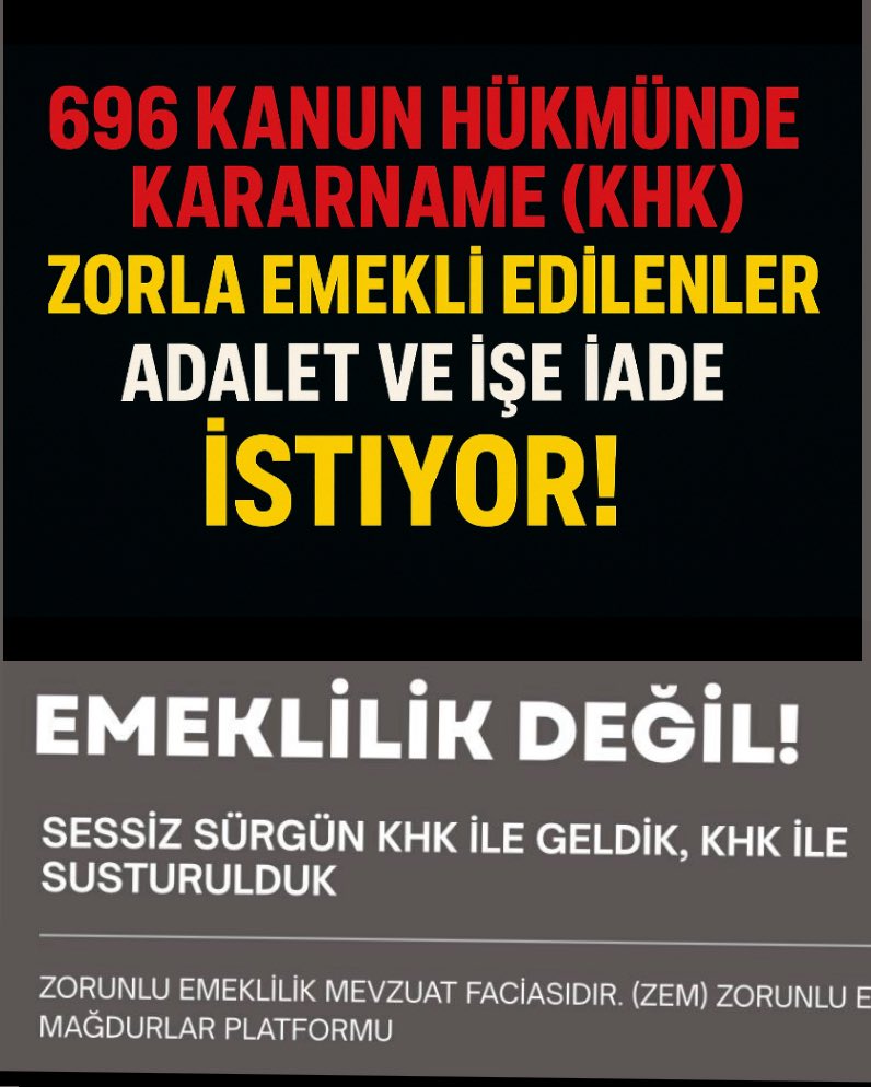 <a href="/veliagbaba/">Veli Ağbaba</a> Herkes kendi gündeminde, herkes kendi kavgasında.Ama bu ülkede binlerce insan,696 KHK ile çalışmak isterken zorla emekli edildi ve kimse dönüp bakmadı. Sessiz kalınca sorun bitmiyor, mağduriyet büyüyor.
Biz unutulmak değil, işimize iade olmayı bekliyoruz.#GFKvFB #EşrefRüya