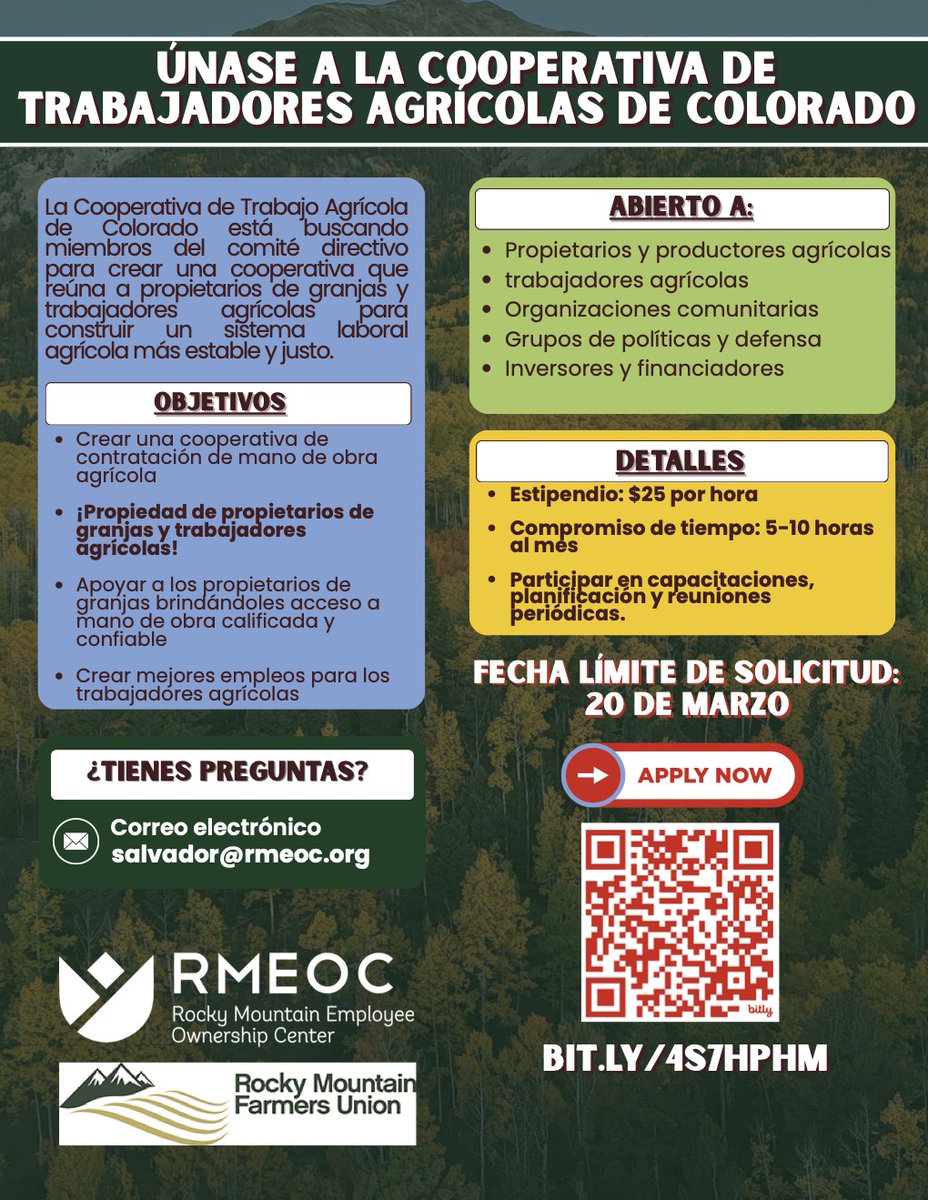 rmeoc_'s tweet image. Want to shape the future of farm work? 🌱 Join a new co-op led by farm owners &amp;amp; workers. Steering committee members needed! 5–10 hrs/month, $25/hr. Apply by Mar 20: Salvador@rmeoc.org
 #FarmWorkers #AgricultureCoop #SteeringCommittee #RMFU