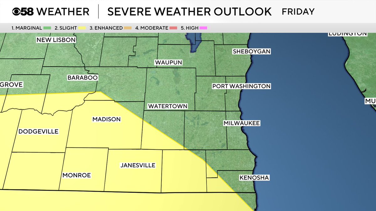 Yes there is a severe weather risk for Friday, but it's very murky.  There will be several rounds of showers and embedded storms throughout the day, and that will limit some of the instability.  Best chance for severe weather would be away from the lakefront.