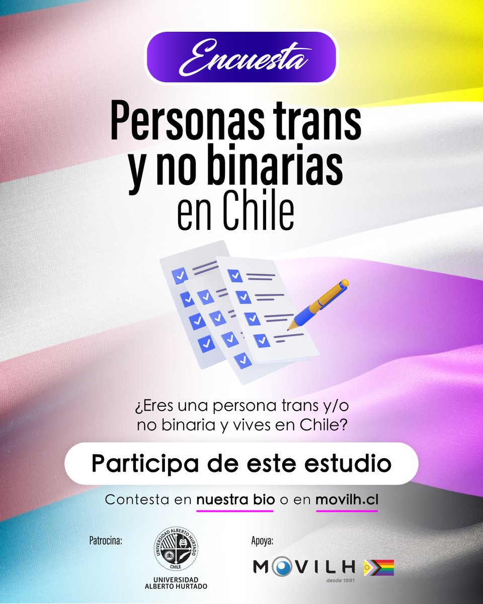 🏳️‍⚧️ Encuesta para personas trans y no binarias que viven en Chile 🇨🇱 Participa y contesta aquí: es.surveymonkey.com/r/M5KLC83