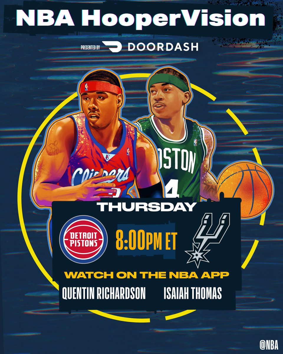 An interconference showdown ahead on NBA HooperVision presented by DoorDash 🍿
Watch No. 1 in the East face No. 2 in the West as the Pistons take on the Spurs tomorrow at 8pm/et on NBA League Pass as @QRich and @isaiahthomas take you inside the game with real-time analysis from