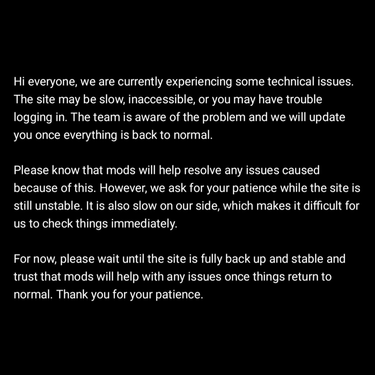 Hi everyone, we are currently experiencing some technical issues. The ...