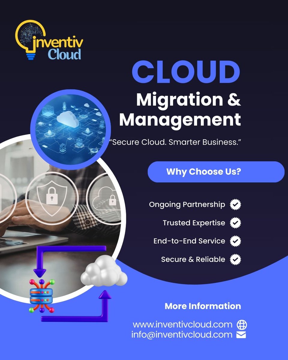 InventivTechno's tweet photo. Cloud Migration &amp; Management — Secure Cloud. Smarter Business.   ✔️ Partnership ✔️ Expertise ✔️ End‑to‑End Service ✔️ Secure &amp; Reliable  
👉 https://t.co/vHfmgv1a46 
📩 info@inventivcloud.com  
#CloudMigration #CloudManagement #Cloud #Tech #InventivCloud #DigitalTransformation https://t.co/CMUoqvAJeJ