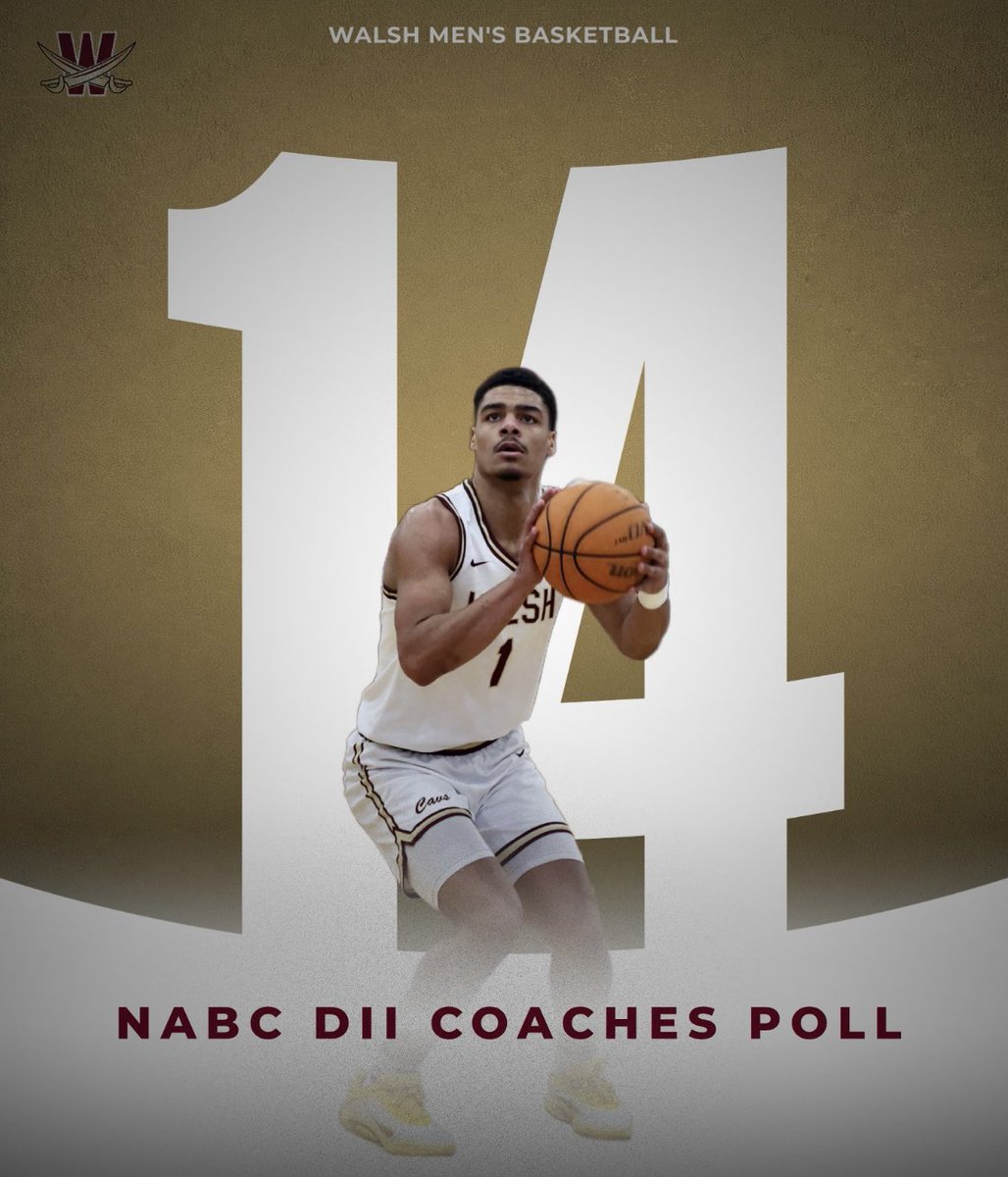 WalshCavaliers's tweet photo. new rankings are out ⚔️🏀

Men’s Basketball moved up to 14th in the NABC Coaches Poll and stayed at 5th in the DII Midwest Regional Rankings
#SwordsUp https://t.co/mh8amLhrN0