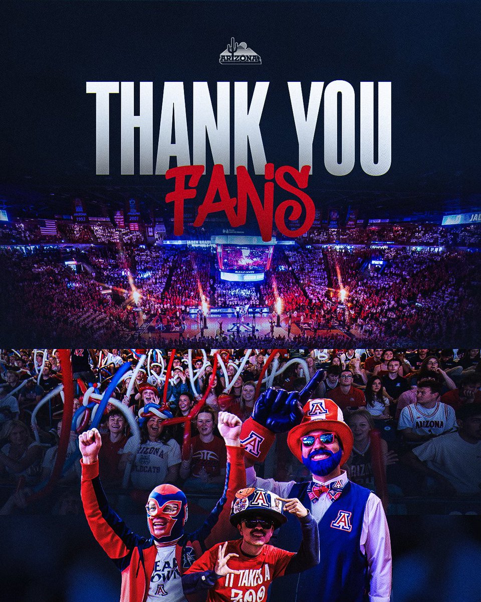 ArizonaMBB's tweet photo. There is no place like McKale. 

Thank you to the best fan base in all of college basketball 🐻⬇️ https://t.co/vOF6NOXMwN