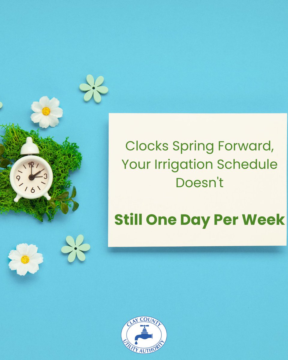Daylight Saving Time begins this weekend, but your watering schedule doesn’t change.

Landscape irrigation remains limited to one day per week during current drought conditions.

Check your irrigation timer and remember to water only on your assigned day.