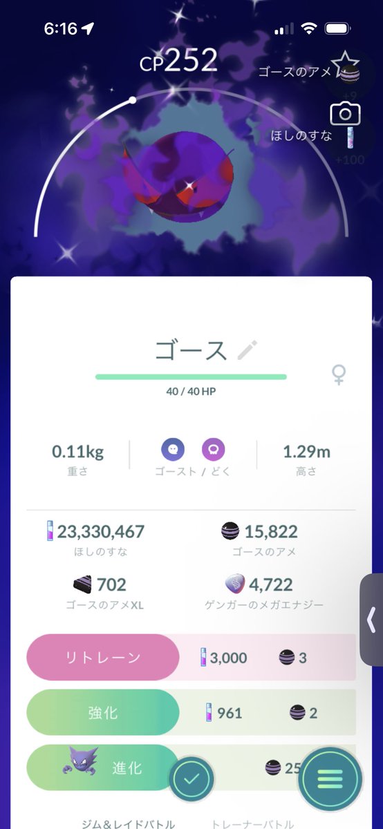 ロケ団全部光ると聞いて……やるかと…
えええええシャドウゴース色違い出た👻