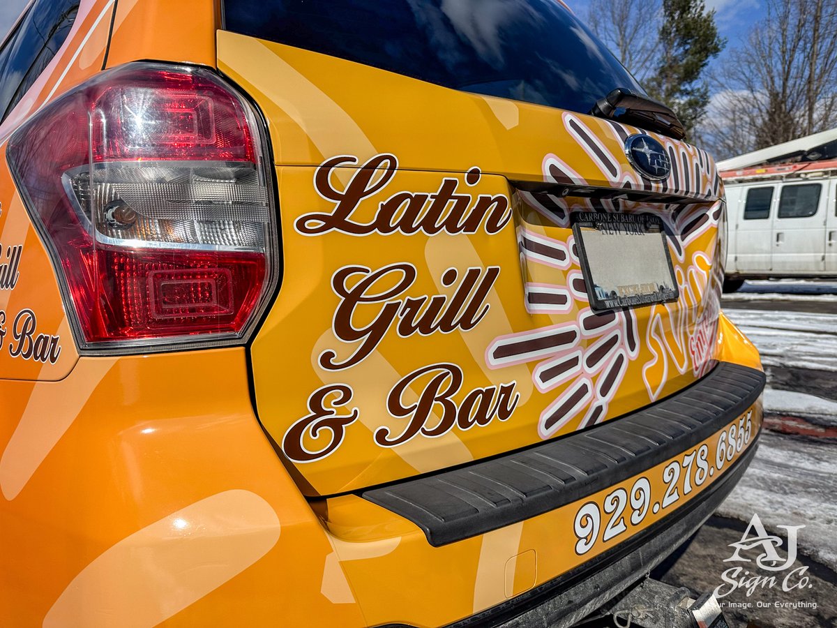 AJSigns's tweet photo. You don’t need a massive fleet van or a box truck to turn heads on the road! Vehicle graphics work just as well on your everyday ride! Check out this bold half wrap we created for VIVA Empanadas! #VivaEmpanadas #AJSigns | #YourImageOurEverything https://t.co/5Lt2ZlG6OF